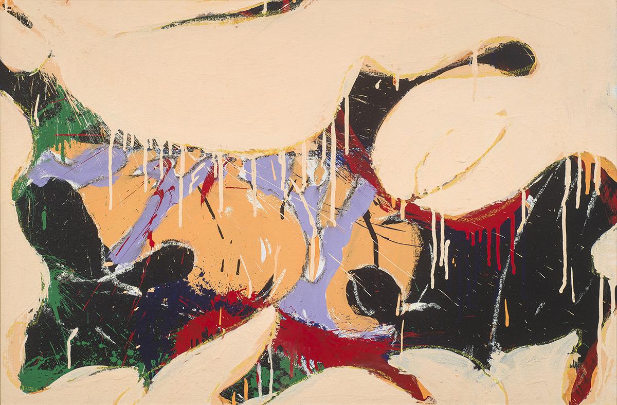 Abstract Painting with White, Black, Green, Red, Orange and Purple