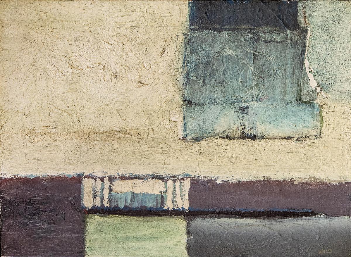 Abstract painting creams blues greys by William Paul Morehouse