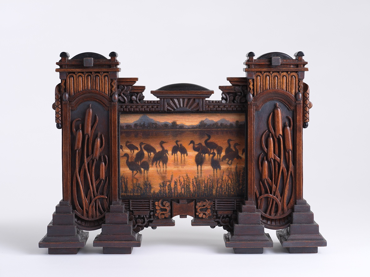 Wading Through Amber, Carved wood sculpture by Holly Lane