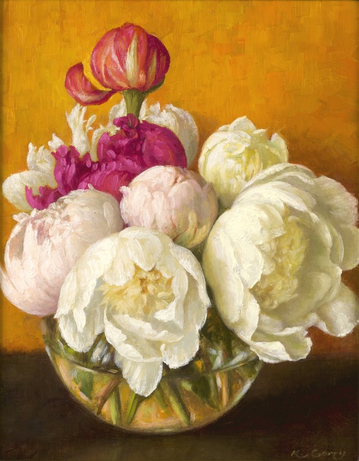 White and Coral Peonies by Kamille Corry